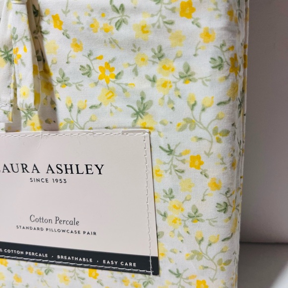 Laura Ashley Cotton Percale Yellow Floral Standard Pillowcase Pair - Picture 6 of 13